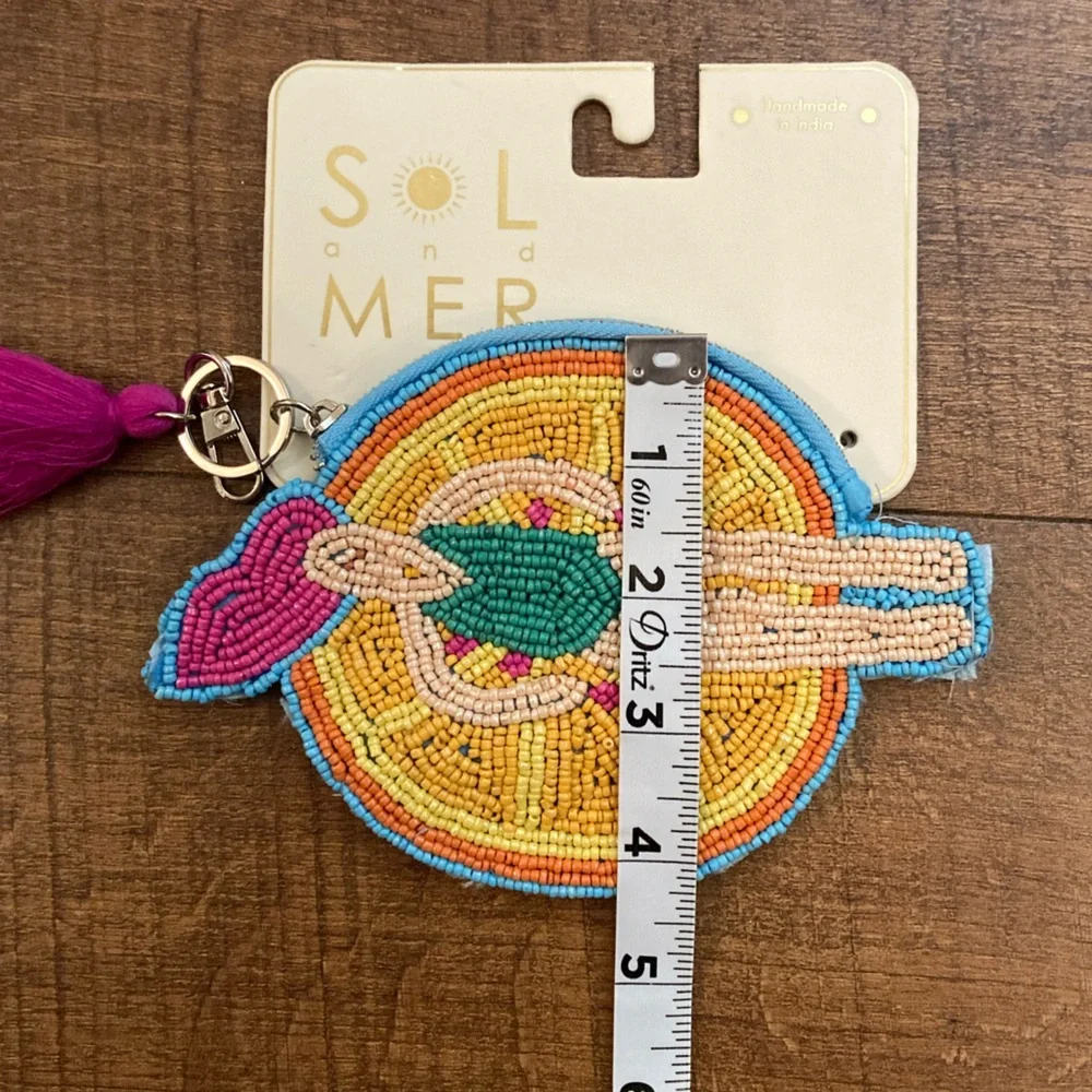 SOL AND MAR Citrus Slice Beaded Coin Purse w/ Tassel Card Holder Keychain NWT